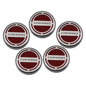 ACC® - Brushed Garnet Red Solid Cap Cover Set with Camaro Logo