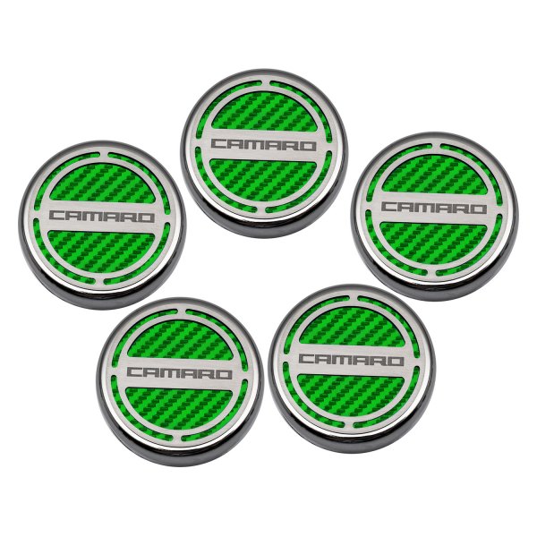 American Car Craft® - Brushed Green Carbon Fiber Cap Cover Set with Camaro Logo