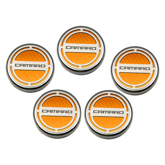ACC® - Brushed Orange Carbon Fiber Cap Cover Set with Camaro Logo