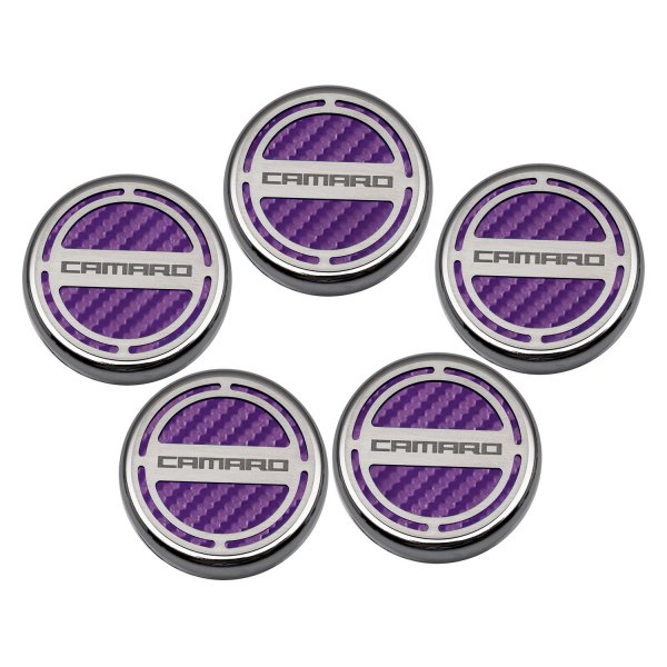 American Car Craft® - Brushed Purple Carbon Fiber Cap Cover Set with Camaro Logo