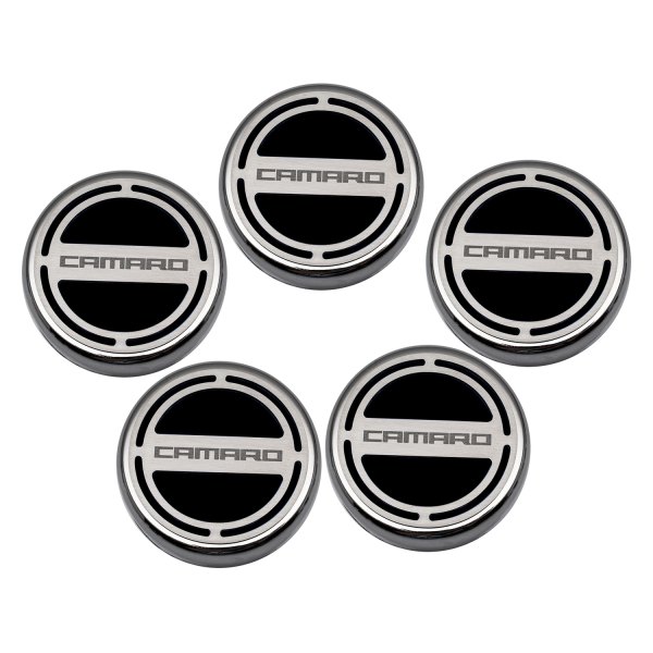 American Car Craft® - Brushed Black Solid Cap Cover Set with Camaro Logo