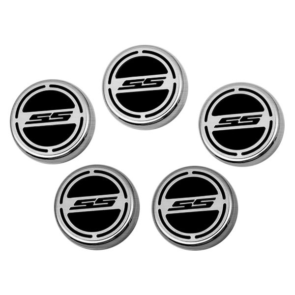 American Car Craft® - Brushed Cap Cover Set with Brushed Black SS Logo
