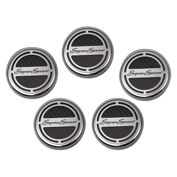 American Car Craft® - Brushed Black Carbon Fiber Cap Cover Set with Super Sport Logo