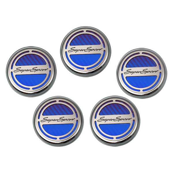 American Car Craft® - Brushed Blue Carbon Fiber Cap Cover Set with Super Sport Logo