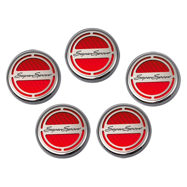 American Car Craft® - Brushed Red Carbon Fiber Cap Cover Set with Super Sport Logo