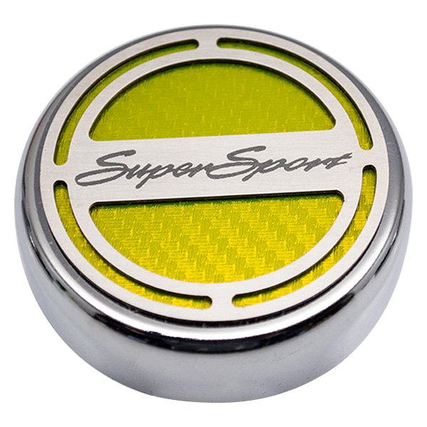 American Car Craft® - Brushed Yellow Carbon Fiber Cap Cover Set with Super Sport Logo