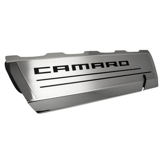 ACC® - Brushed Top Plate for Fuel Rail Covers with Brushed Black Solid Camaro Logo
