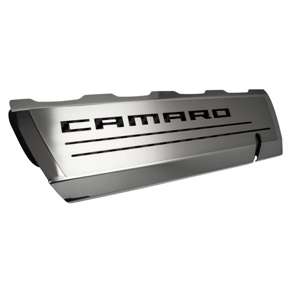 American Car Craft® - Brushed Top Plate for Fuel Rail Covers with Black Camaro Logo
