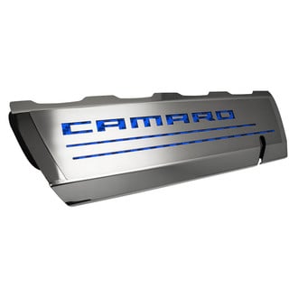 ACC® - Brushed Top Plate for Fuel Rail Covers with Blue Carbon Fiber Camaro Logo