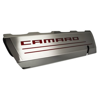 ACC® - Brushed Top Plate for Fuel Rail Covers with Garnet Red Solid Camaro Logo