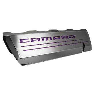 ACC® - Brushed Top Plate for Fuel Rail Covers with Purple Carbon Fiber Camaro Logo