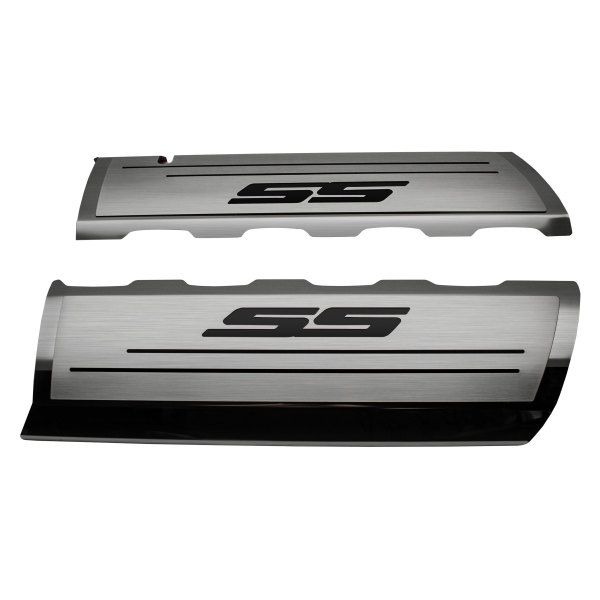 American Car Craft® - Brushed Top Plate for Fuel Rail Covers with Brushed Black SS Logo