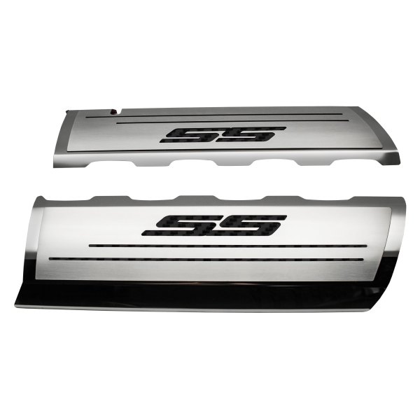 American Car Craft® - Brushed Top Plate for Fuel Rail Covers with Black SS Logo