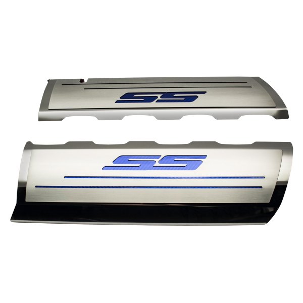 American Car Craft® - Brushed Top Plate for Fuel Rail Covers with Blue SS Logo