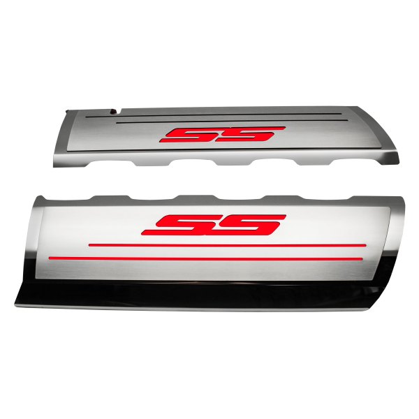 American Car Craft® - Brushed Top Plate for Fuel Rail Covers with Bright Red SS Logo