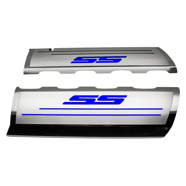 American Car Craft® - Brushed Top Plate for Fuel Rail Covers with Dark Blue SS Logo