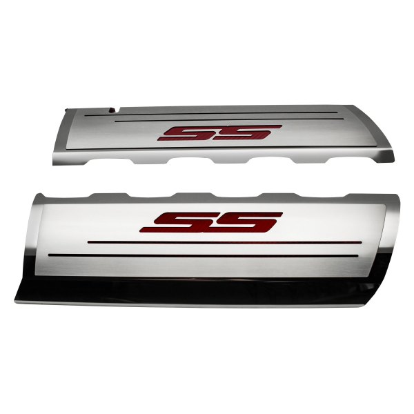 American Car Craft® - Brushed Top Plate for Fuel Rail Covers with Garnet Red SS Logo