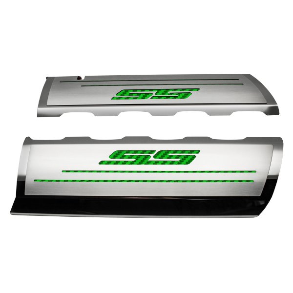American Car Craft® - Brushed Top Plate for Fuel Rail Covers with Green SS Logo