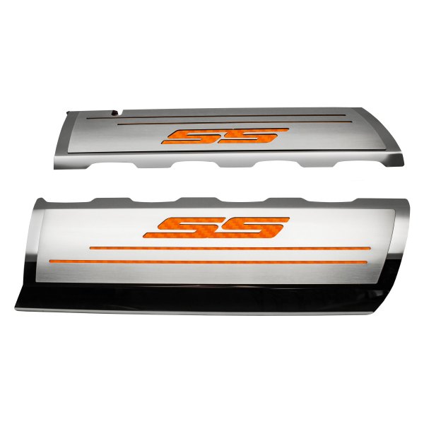 American Car Craft® - Brushed Top Plate for Fuel Rail Covers with Orange SS Logo