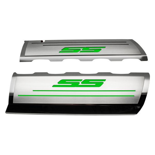 American Car Craft® - Brushed Top Plate for Fuel Rail Covers with Synergy Green SS Logo