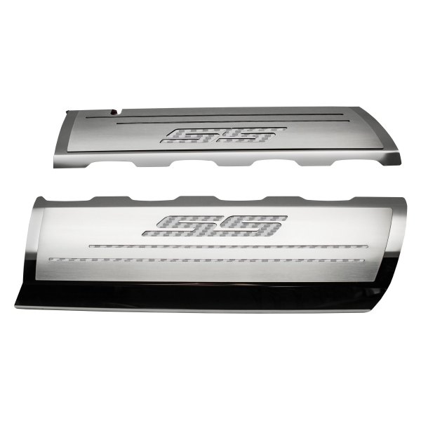 American Car Craft® - Brushed Top Plate for Fuel Rail Covers with White SS Logo