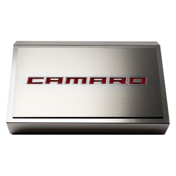 American Car Craft® - Polished Fuse Box Plate with Garnet Red Camaro Logo