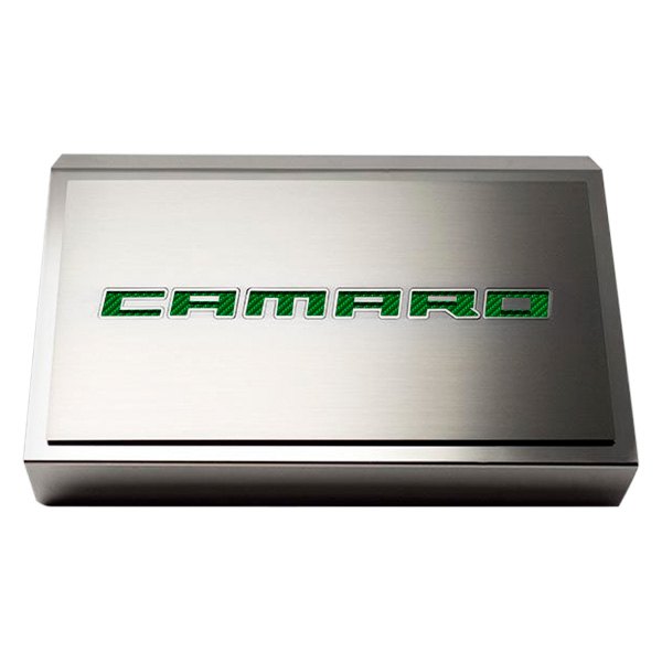 American Car Craft® - Polished Fuse Box Plate with Green Camaro Logo