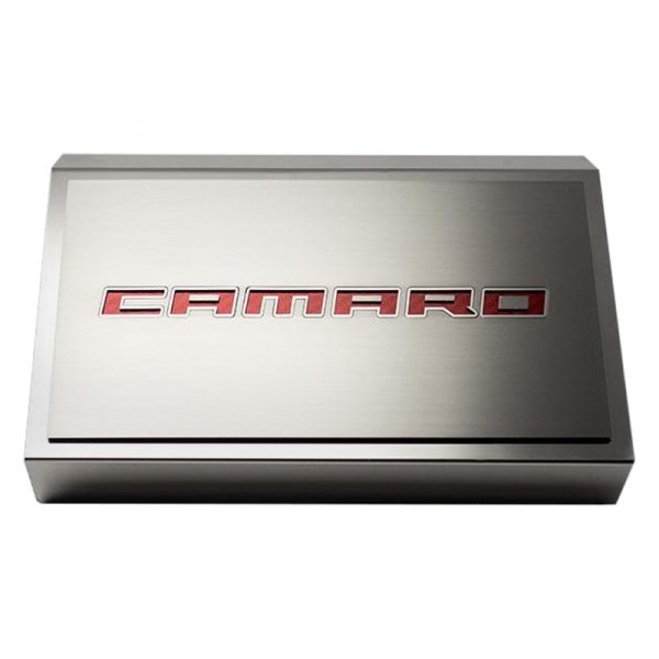 American Car Craft® - Polished Fuse Box Plate with Red Camaro Logo