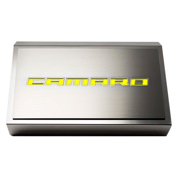 American Car Craft® - Polished Fuse Box Plate with Yellow Camaro Logo