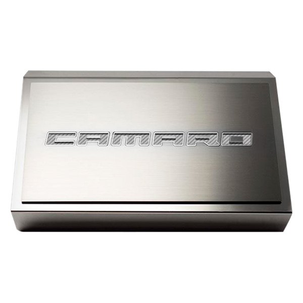 American Car Craft® - Polished Fuse Box Plate with White Camaro Logo