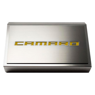 ACC® - Polished Fuse Box Plate with Yellow Carbon Fiber Camaro Logo