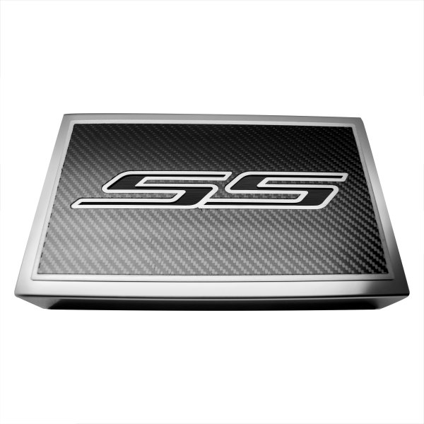 American Car Craft® - Polished Fuse Box Plate with Brushed Black SS Logo