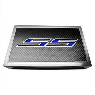 ACC® - Polished Fuse Box Plate with Blue Carbon Fiber SS Logo