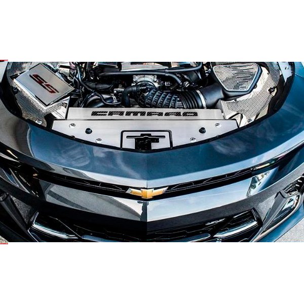 American Car Craft® - GM Licensed Series Non-Illuminated Brushed Front Header Plate with Black Camaro Logo