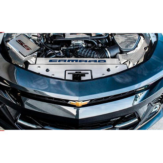 ACC® - GM Licensed Series Non-Illuminated Brushed Front Header Plate with Blue Carbon Fiber Camaro Logo