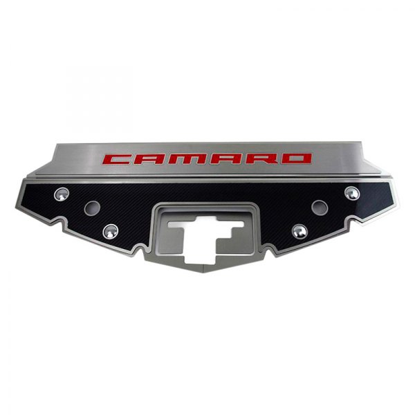 American Car Craft® - GM Licensed Series Non-Illuminated Carbon Fiber Front Header Plate with Red Camaro Logo