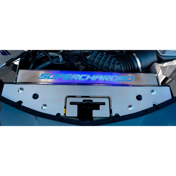 American Car Craft® - Brushed Front Header Insert with Blue Illuminated "Supercharged" Logo