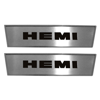 ACC® - GM Licensed Brushed Front Door Badge Plates with Black HEMI Logo