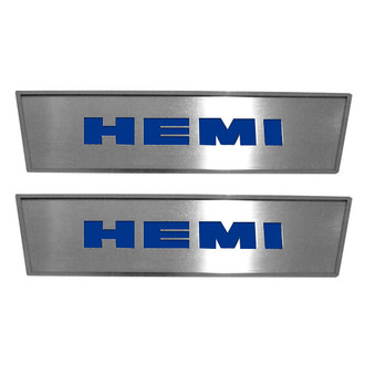 ACC® - GM Licensed Brushed Front Door Badge Plates with Dark Blue HEMI Logo