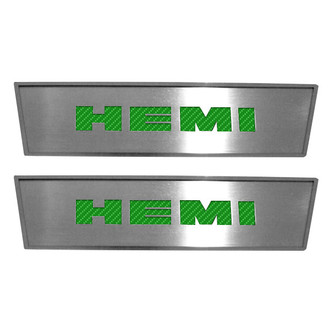 ACC® - GM Licensed Brushed Front Door Badge Plates with Green HEMI Logo