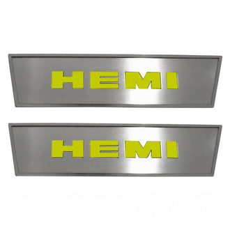 ACC® - GM Licensed Brushed Front Door Badge Plates with Sublime Green HEMI Logo