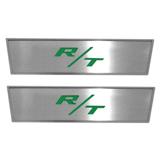 ACC® - MOPAR Licensed Brushed Front Door Badge Plates with Green R/T Logo