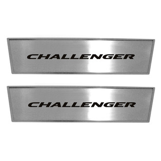 ACC® - MOPAR Licensed Brushed Front Door Badge Plates with Black Challenger Logo