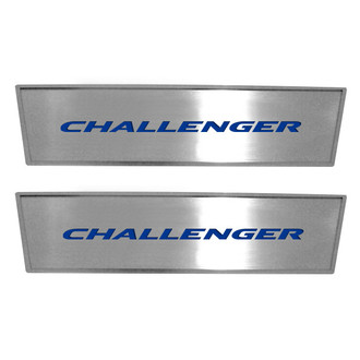 ACC® - MOPAR Licensed Brushed Front Door Badge Plates with Dark Blue Challenger Logo