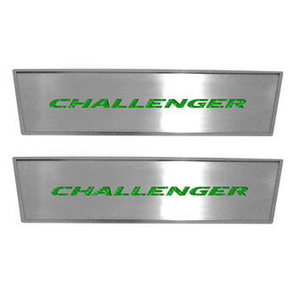 ACC® - MOPAR Licensed Brushed Front Door Badge Plates with Green Challenger Logo