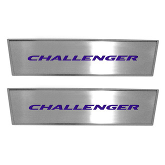 ACC® - MOPAR Licensed Brushed Front Door Badge Plates with Plum Crazy Purple Challenger Logo