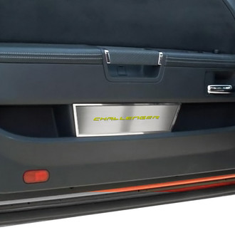 ACC® - MOPAR Licensed Brushed Front Door Badge Plates with Sublime Green Challenger Logo