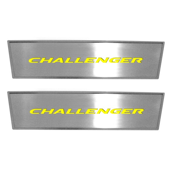 American Car Craft® - MOPAR Licensed Brushed Front Door Badge Plates With Challenger Logo