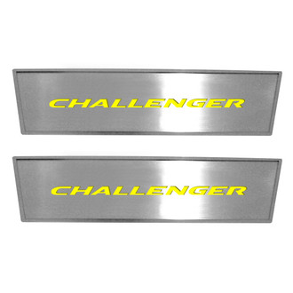 ACC® - MOPAR Licensed Brushed Front Door Badge Plates with Yellow Challenger Logo