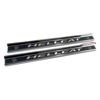 ACC® - Polished/Carbon Fiber Door Sills with Polished Hellcat Logo